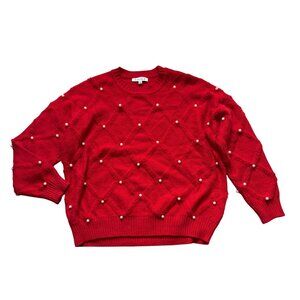 Nanette Nanette Lepore Pearl Knit Sweater Womens Large Cozy Elegant Winter Red